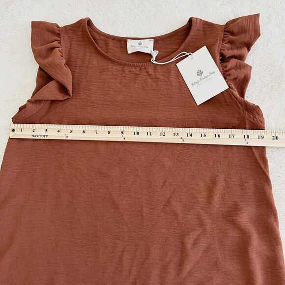 NWT Betsey's Boutique Shop Blouse Size M Terracotta Sleeveless Ruffle - Picture 7 of 8